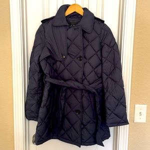 Sam Edelman Navy Double Breasted Belted Quilted Trench Coat Women’s Medium NWT